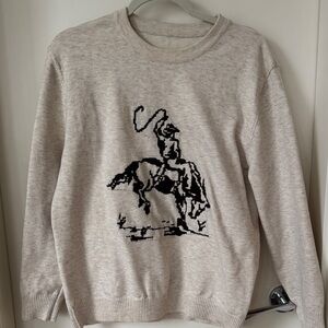 Source Unknown Beige Crewneck with Black Rider Graphic
